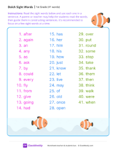 worksheet-1st-Grade-Dolch-Sight-Words-List