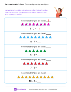 Subtract by crossing out objects - Joy-worksheet