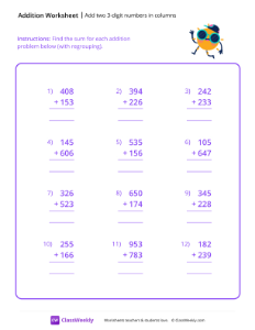 worksheet-Add-two-3-digit-numbers-in-columns---Sun-Shades