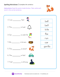 worksheet-Complete-The-Sentence---Fox