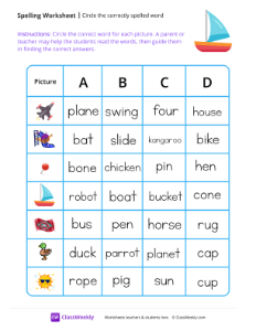 worksheet-Circle-the-correctly-spelled-word---Boat