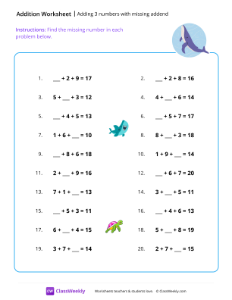 worksheet-Adding-3-numbers-with-missing-addend---Ocean