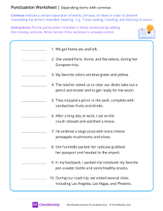 worksheet-Separating-items-with-commas---Book