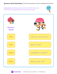 Choose the question word to complete the sentence - Magnifying glass-worksheet