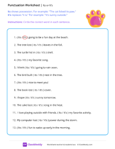 Its or It's - Paw-worksheet