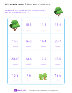 worksheet-Subtract-within-20-(no-borrowing)---Tree