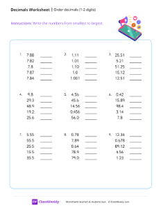 Order decimals (1-2 digits) - Social-worksheet