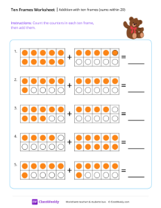 Addition with ten frames (sums within 20) - Teddy-worksheet