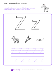 worksheet-Letter-Recognition-(Z)---Zebra