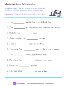 Writing Adjectives - Panda-worksheet