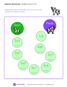 worksheet-Addition-Maze-(Sums-to-10)---Cow