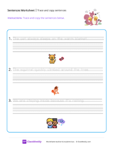 Trace and copy sentences - Squirrel-worksheet