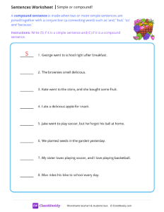 Simple or compound sentences - Fruit-worksheet