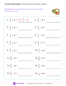 Divide fractions by whole numbers - 3D Glasses-worksheet