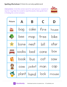 worksheet-Circle-the-correctly-spelled-word---Cake