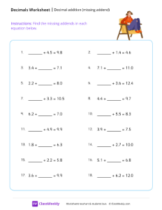 worksheet-Decimal-addition-(missing-addend)---Relaxing