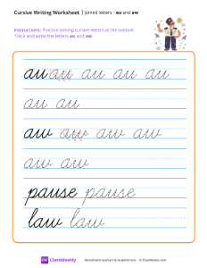 Cursive Joins - au and aw-worksheet