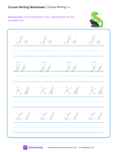 Cursive Writing I to L-worksheet