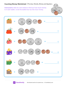 worksheet-Counting-Money---Pennies,-Nickels,-Dimes-and-Quarters