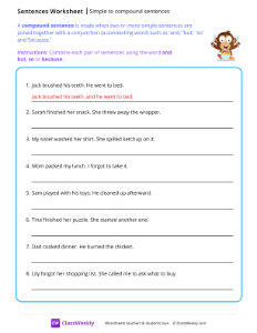 Simple to compound sentences - Food-worksheet