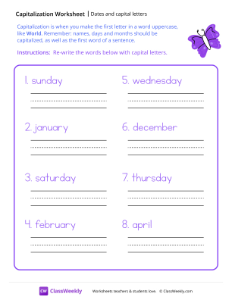 worksheet-Dates-and-Capital-Letters---Purple-Butterfly