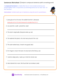 Simple to compound sentences (with connecting words) - Walk-worksheet
