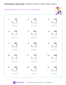 worksheet-Multiply-1-by-3-digit-numbers---Happy