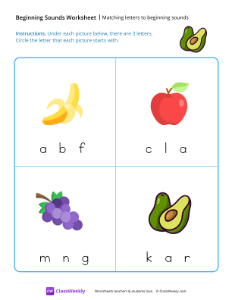 Matching Letters to Beginning Sounds - Avocado-worksheet