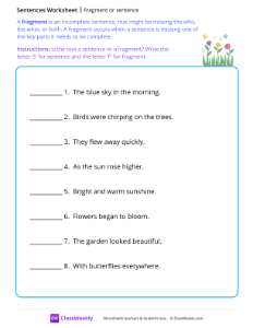 Fragment or sentence - Garden-worksheet