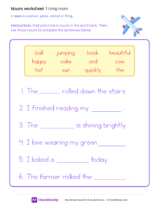 worksheet-Using-nouns-in-a-sentence---Plane