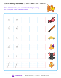 Cursive Letters A to F - Lowecase-worksheet