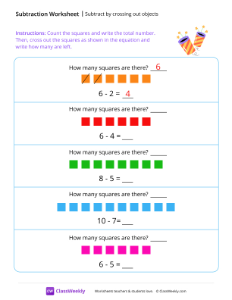 Subtract by crossing out objects - Confetti-worksheet