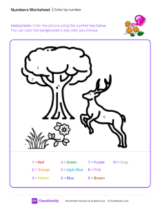 worksheet-Color-by-Number-(Deer)---Watering-Plants