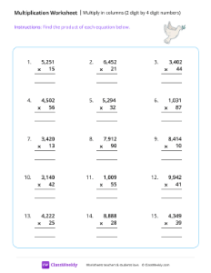 Multiply 2 by 4 digit numbers - Dove-worksheet