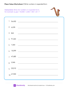 Write numbers in expanded form - Saxophone-worksheet