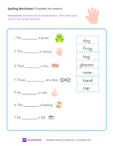 Complete The Sentence - Fingers-worksheet