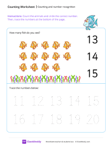 Counting and number recognition (14) - Fish-worksheet