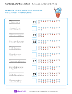 Numbers & number words (11-20) - Ice Cream-worksheet