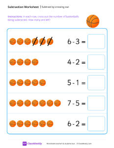 Subtract by crossing out - Basketball-worksheet