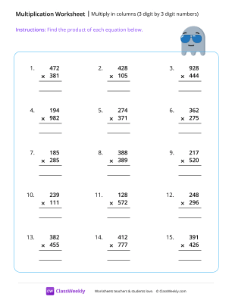 Multiply 3 digit numbers - Ghost-worksheet