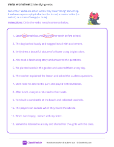 worksheet-Identifying-Verbs---Owl-Gift