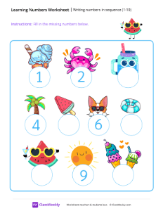 Writing Numbers in Sequence 1-10 - Watermelon Shades-worksheet