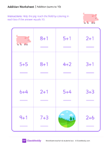 Addition Maze (Sums to 10) - Pig-worksheet