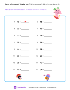 Write numbers (1-50) as Roman Numerals - Caesar-worksheet