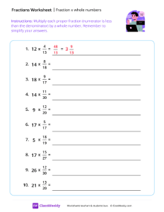 Fraction x Whole Numbers - Shopping-worksheet