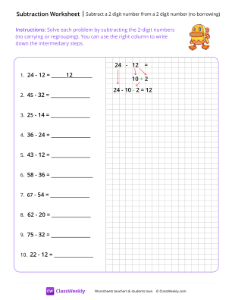 Subtract a 2-digit number from a 2-digit number (no borrowing) - Duck-worksheet