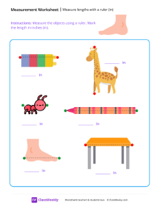 Measure lengths with a ruler (in) - foot-worksheet