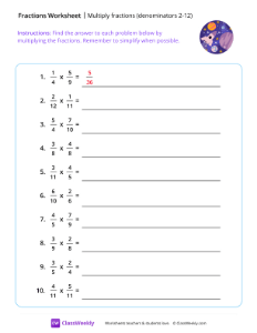 Multiply Fractions (Denominators 2-12) - Spaceship-worksheet