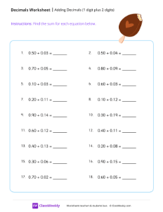 Adding Decimals (1 digit plus 2 digits) - Ice cream-worksheet