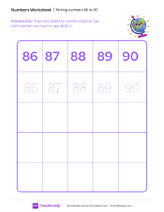 Writing numbers 86 to 90 - Globe-worksheet